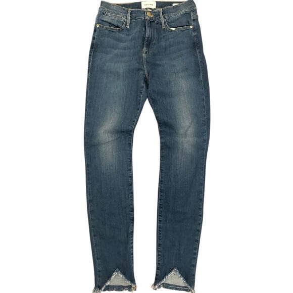 Frame Lehigh Skinny Medium Wash Shark Bite Raw Hem 26 - Picture 4 of 8